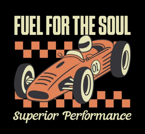 Fuel for The Soul Vintage Race Car Design Celebrating Superior Performance T-Shirt Design Template