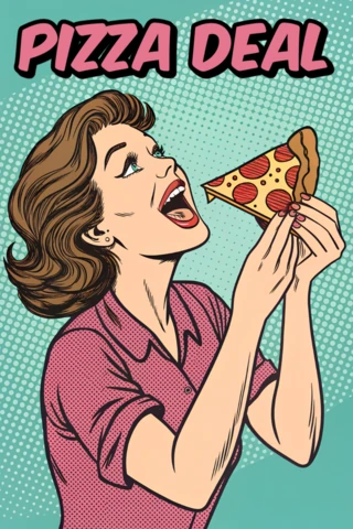 Template de design de promoção de pizza em estilo retro pop art para panfletos promocionais