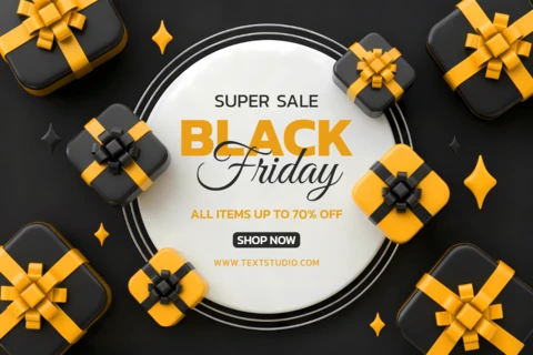 Black Friday Sale Design Template with Gift Boxes for Promotional Flyers