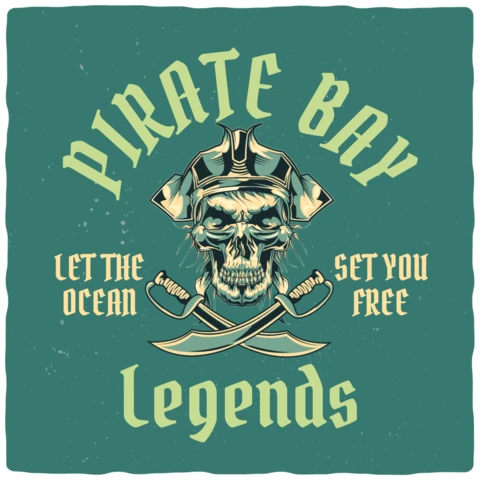 Pirate Bay Legend Vintage T-shirt Design Template