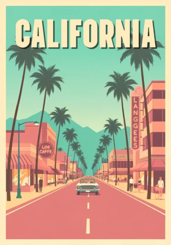 California Retro Flat Design for Vintage Travel Posters Template