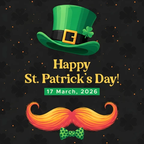 St Patrick's Day Party Template with Green Hat and Mustache Design for Greeting Cards