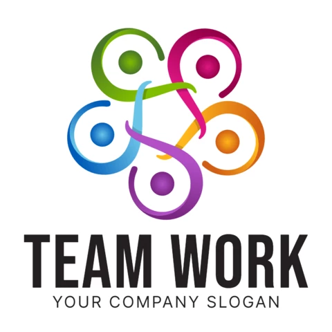 Modèle de conception de logo coloré de travail d'équipe