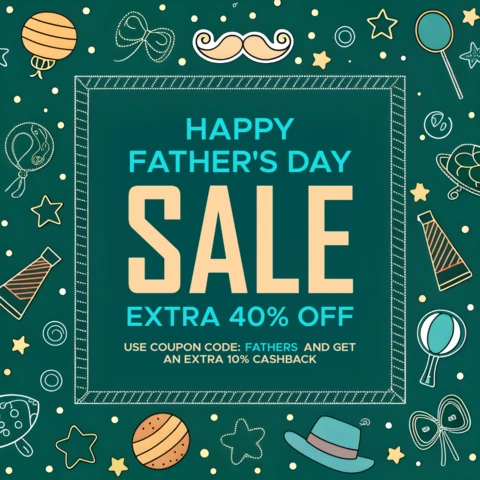 Festive Father's Day Sale Design Template with Fun Graphics and Editable Features