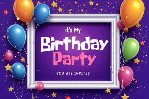 Modelo de design de cartão de convite de festa de aniversário roxo