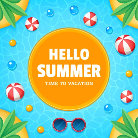 Eye-Catching Simple Summertime Greetings Template with Swimming Pool Design