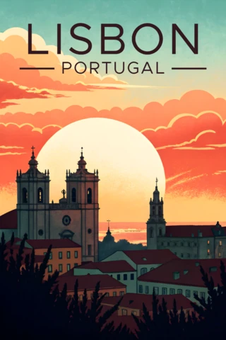 Lissabon Portugal vintage ontwerp sjabloon voor reisposters