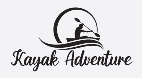 Modèle de logo pour le kayak d'aventure noir