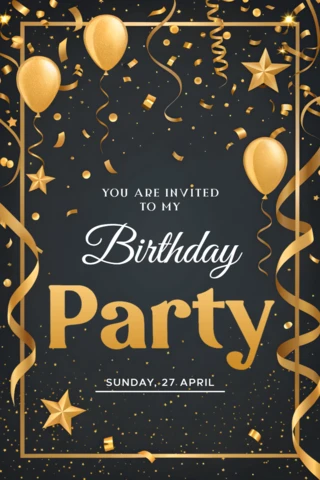 Elegant Birthday Party Invitation Template with Gold Accents