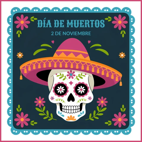 Colorful Día De Muertos Skull Design Template for Festive Posters
