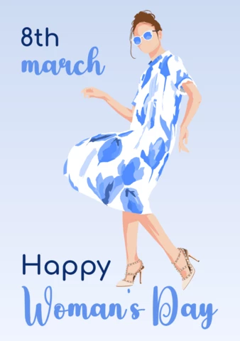 Design del poster blu per la felice festa della donna