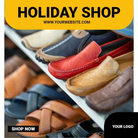 Plantilla de diseño para publicación en Instagram de venta de mocasines de ropa urbana en tiendas navideñas