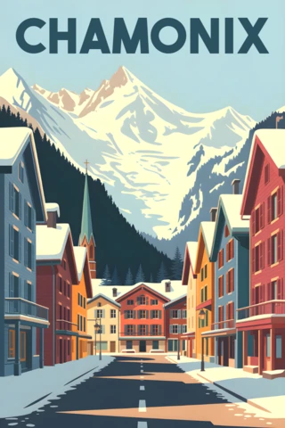 Chamonix Mountain Landscape Design Template for Travel Posters