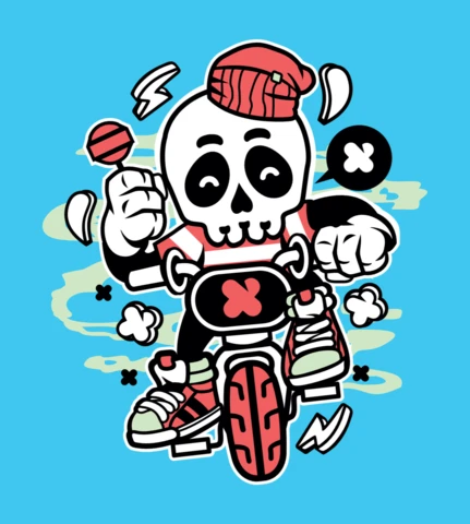 BMX Skull Biker Cartoon Character T-shirt Design Template