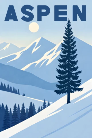 Mountain Landscape Design Template for Poster Featuring Aspen Tree and Snowy Peaks