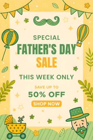 Whimsical Father's Day Sale Template – Green and Yellow Playful Design