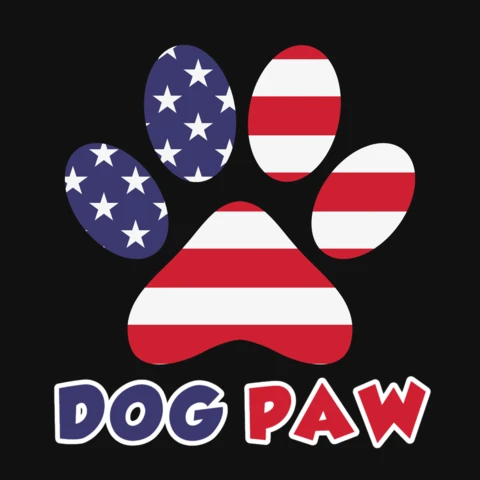 Modelo de design de camiseta com pata de cachorro com bandeira americana