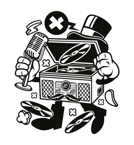 Classic Turntable Cartoon Character T-Shirt Design Template