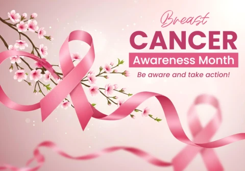 Elegant Pink Ribbon Poster for Breast Cancer Awareness Month Cherry Blossom Design Banner Design Template