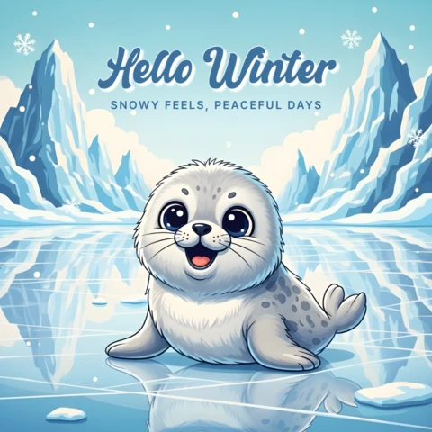 Winter Seal Design Template for Greeting Cards