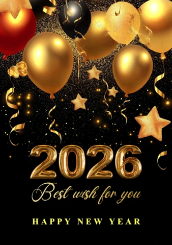 Golden Balloons and Best Wishes for 2026 New Year Template
