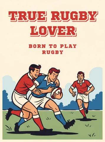 Vintage Rugby Design Template for Apparel Featuring Dynamic Players