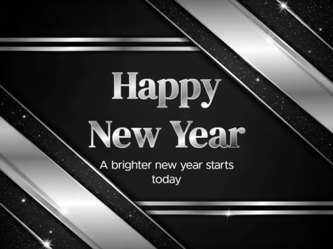 Elegant New Year Celebration Template Design with Shiny Silver Stripes for Greeting Cards