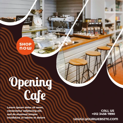 Plantilla de diseño para publicación en redes sociales para promoción de apertura de cafetería barista