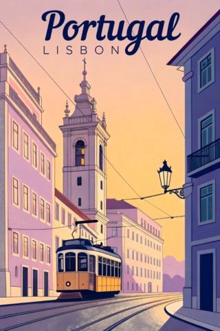 Lissabon tram vintage ontwerp sjabloon voor reisposter