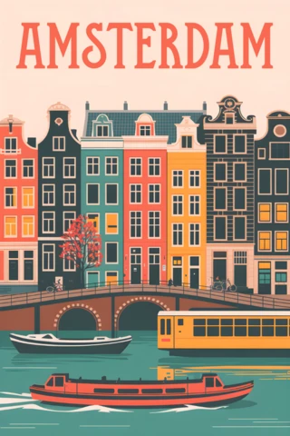 Amsterdam Vintage Design Template for Travel Posters