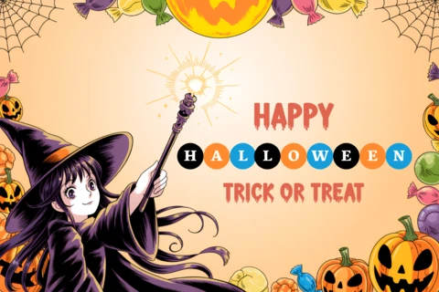 Speelse Halloween-heks ontwerp sjabloon voor feestelijke wenskaarten