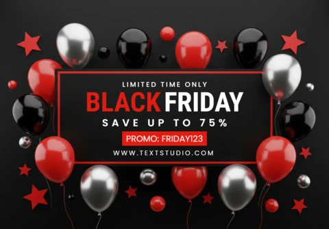 Elegant Black Friday Sale Festive Balloon Clusters and Framed Offer Centerpiece Design Template for Promotional Flyers