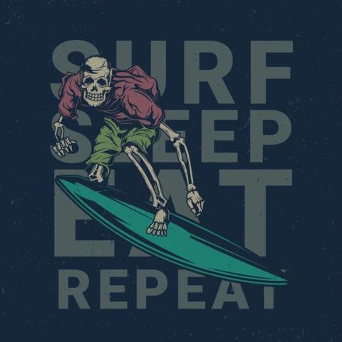 Skeleton On Surfing Board T-Shirt Design Template