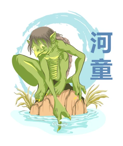 Kappa Japanese River Yokai with Mythical Folklore T-Shirt Design Template