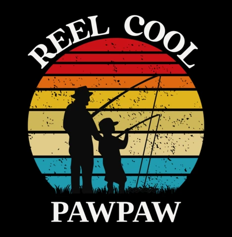Modèle de conception rétro de la pêche : graphique de pawpaw pour le merchandising de l'amusement en famille