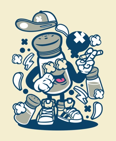 Smoking Salt Shaker Cartoon Character T-shirt Design Template