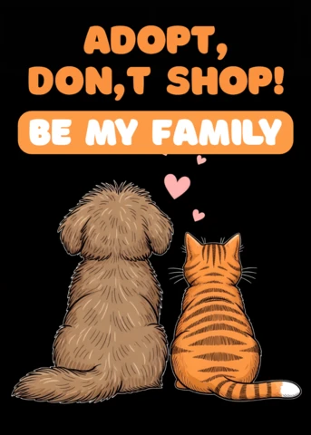 Modèle de design pour t-shirts sur l'adoption d'animaux avec illustration de chien et chat mignons.