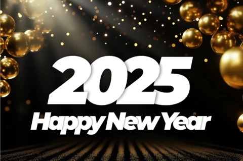 Ballons dorés, bonne année 2025, modèle de carte de vœux