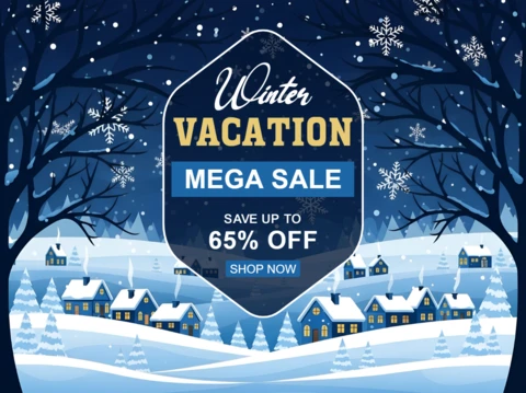 Modèle de vente de vacances d'hiver avec design de cabane confortable pour des flyers promotionnels