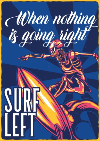 Modello di disegno del manifesto dello scheletro del surfista