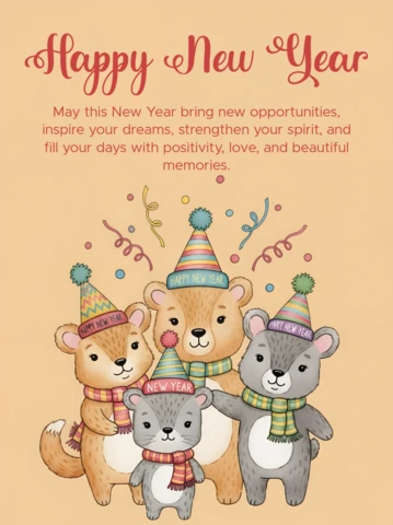 Happy New Year Bear Family Design Template for Greeting Card