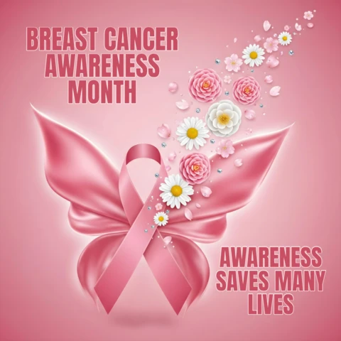 Pink Ribbon Breast Cancer October Awareness Print with Hopeful Butterfly Banner Design Template