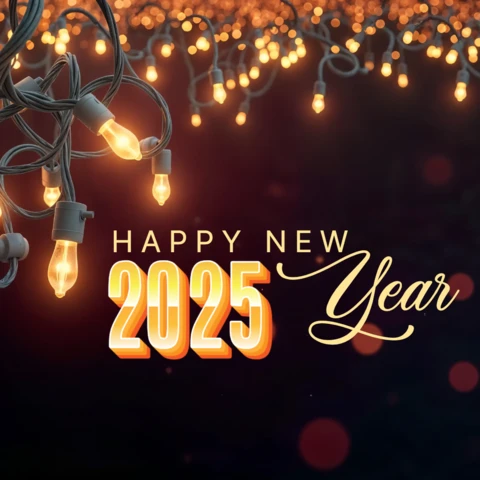Frohes neues Jahr 2025 Lichterkette Designvorlage