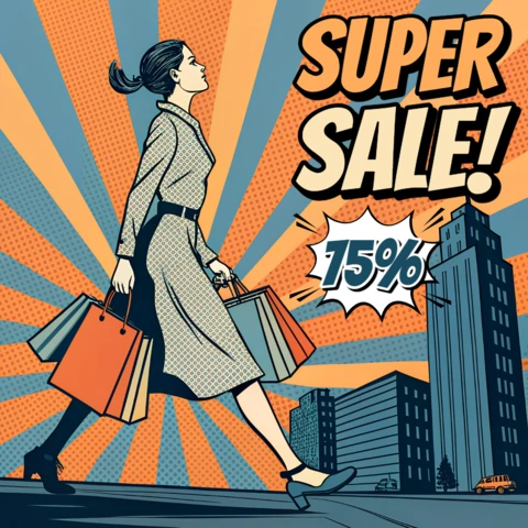 Template de design de venda de pop art para folhetos promocionais