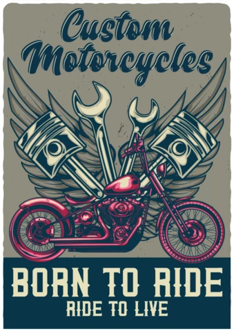 Motocicleta personalizada nascida para andar com design de pôster de arte vintage