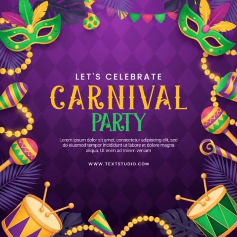 Carnival Celebration Poster Colorful Festival Design with Beads, Instruments, and Mask Accent