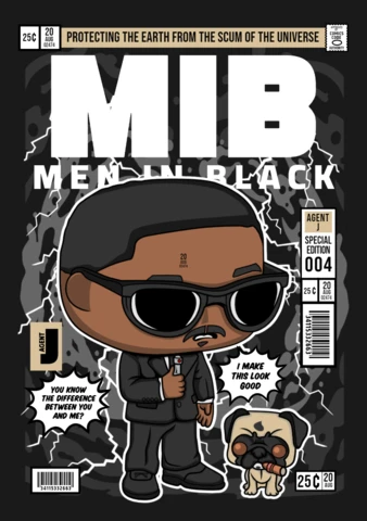 Men In Black Cartoon Character Magazine Cover Design Template