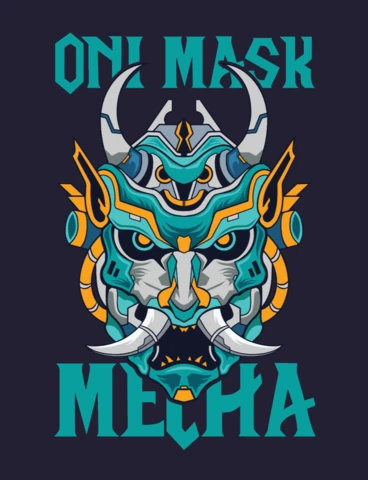 Cyber Oni Mecha Futuristic Japanese Demon Mask for Techwear Tees T-Shirt Design Template