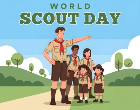 Scout Day Celebration Design Template for Posters Featuring Kids in Uniforms