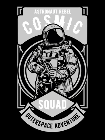 Plantilla de diseño de camiseta de personaje de astronauta del escuadrón cósmico